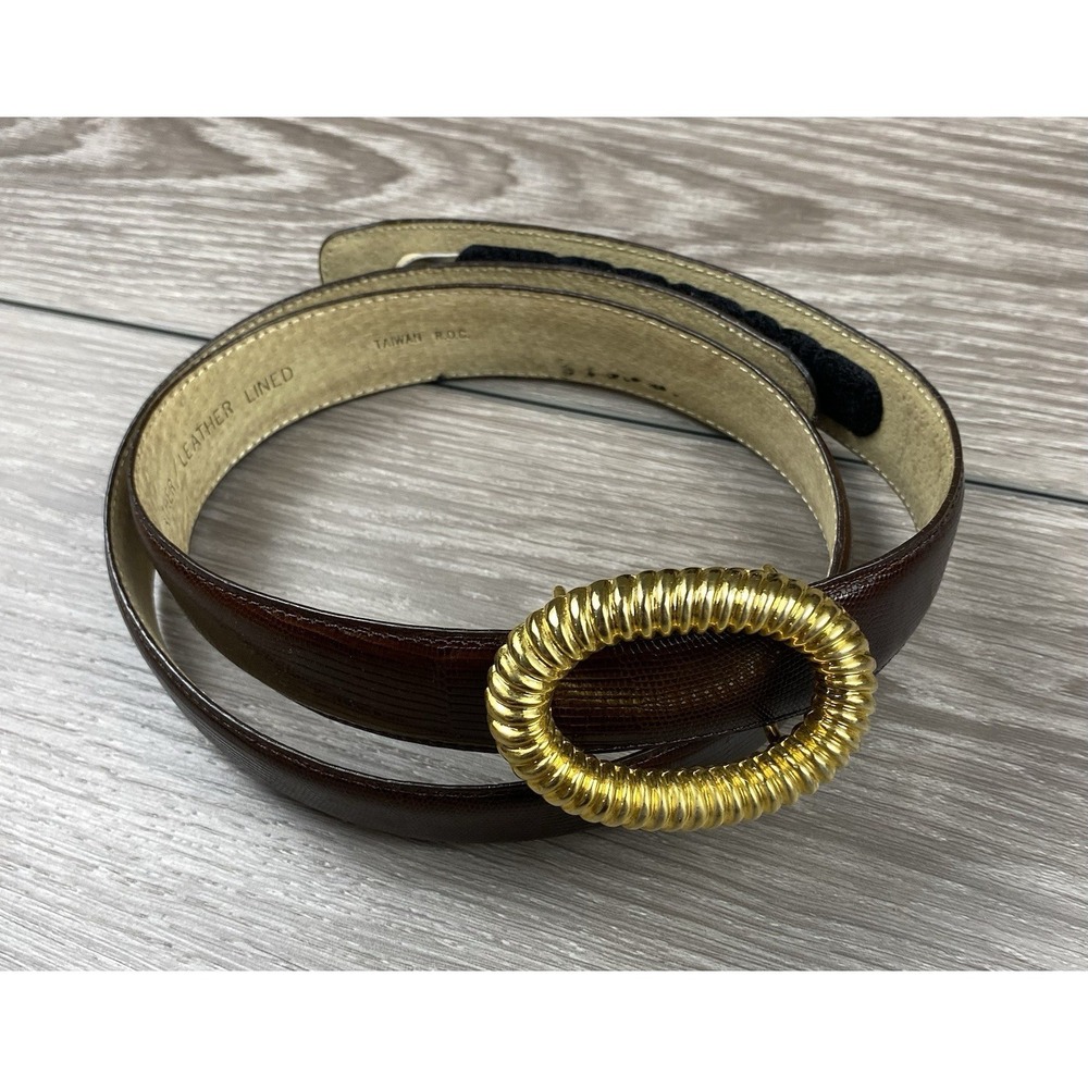 Terry Stack Women's Snake Print Leather Hook And Loop Belt Brown